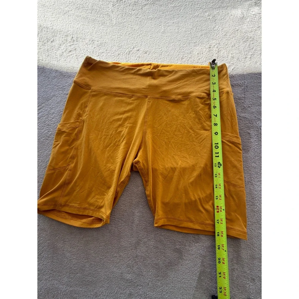 Feathers Biker Shorts Womens 1X Mustard Yellow High Rise Side Pockets